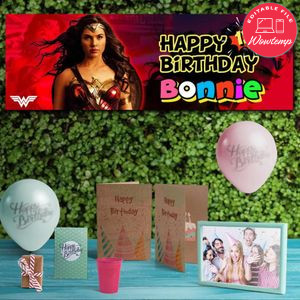 Wonder Women Birthday Banner Customizable Template Instant Download