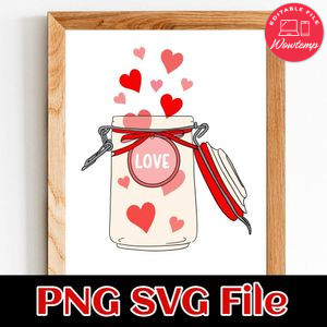 Love Hearts Jar SVG PNG Customizable Instant Download