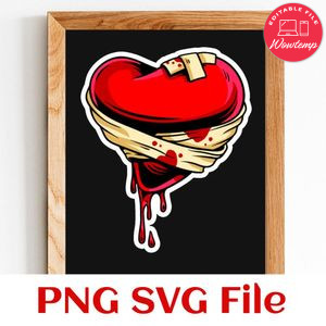 Broken Heart Bandage PNG SVG file template