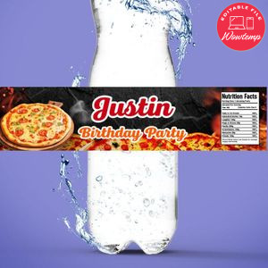 Pizza Party Birthday Bottle Label Customizable template instant download