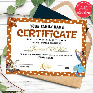 Aladdin Certificate Template Customizable Instant Download