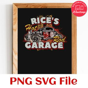 Rice's hot rod garage PNG design template