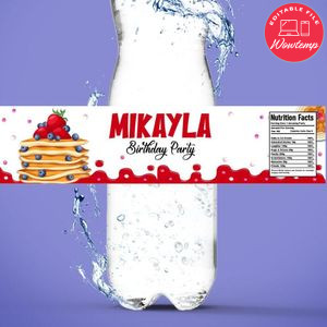 Pancake Birthday Bottle Label Customizable template instant download