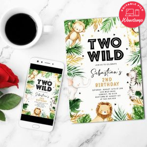 Two Wild 2nd Birthday Invitation Template Customizable Instant Download