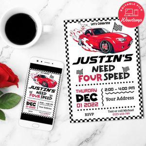 Need Four Speed Birthday Invitation Template Customizable Instant Download