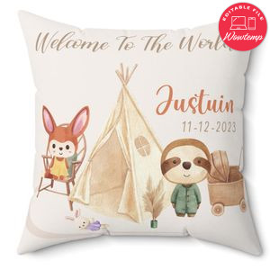 Safari Birth Announcement Pillow Cushion Customizable Template Instant Download
