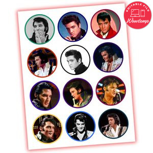 Elvis Cupcake Toppers Template Printable Instant Download