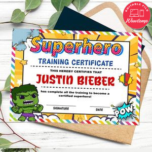 Hulk Certificate Template Customizable Instant Download