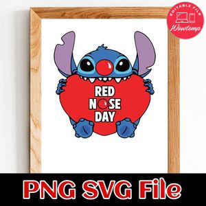 Red Nose Day Peeking Stitch SVG PNG Customizable Instant Download