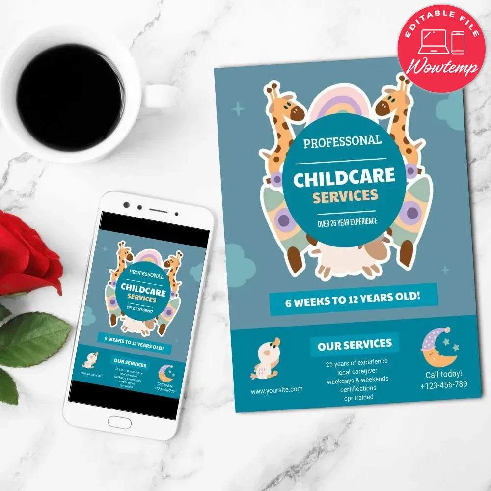 Childcare Service Template Customizable Instant Download | Wowtemp