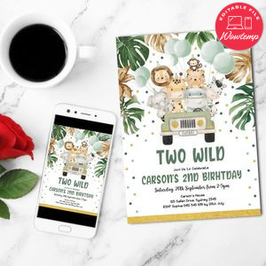 Safari Two Wild Birthday Invitation Template Customizable Instant Download