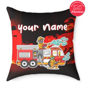 Firetruck Pillow Cushion Customizable Template Instant Download