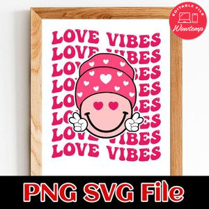 Love Vibes Smiley Face Valentine's Day PNG SVG file template