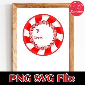 Peppermint Candy Christmas Sticker Circle Template Customizable to Print at Home Instant Download