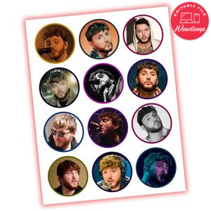 James Arthur Cupcake Toppers Template Printable Instant Download
