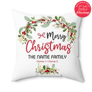 Merry Christmas Family Name Pillow Cushion Customizable Template Instant Download