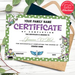 Buzz Lightyear Certificate Template Customizable Instant Download