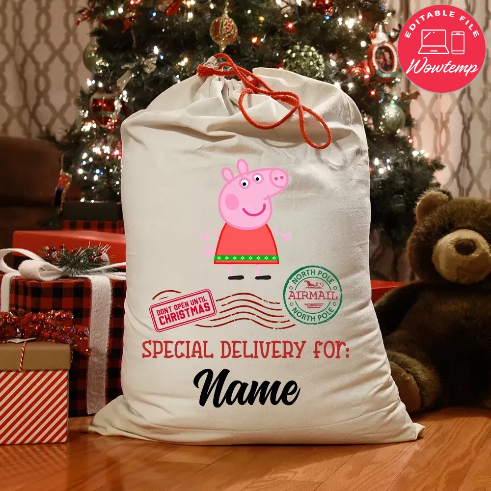 Peppa Pig Santa Sack PNG SVG file template | Wowtemp