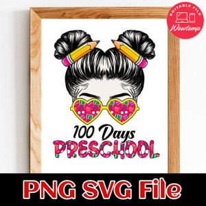 100 Days Preschool Girls PNG SVG file template