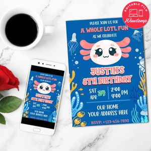 Axolotl Digital Invitation Template Customizable Instant Download
