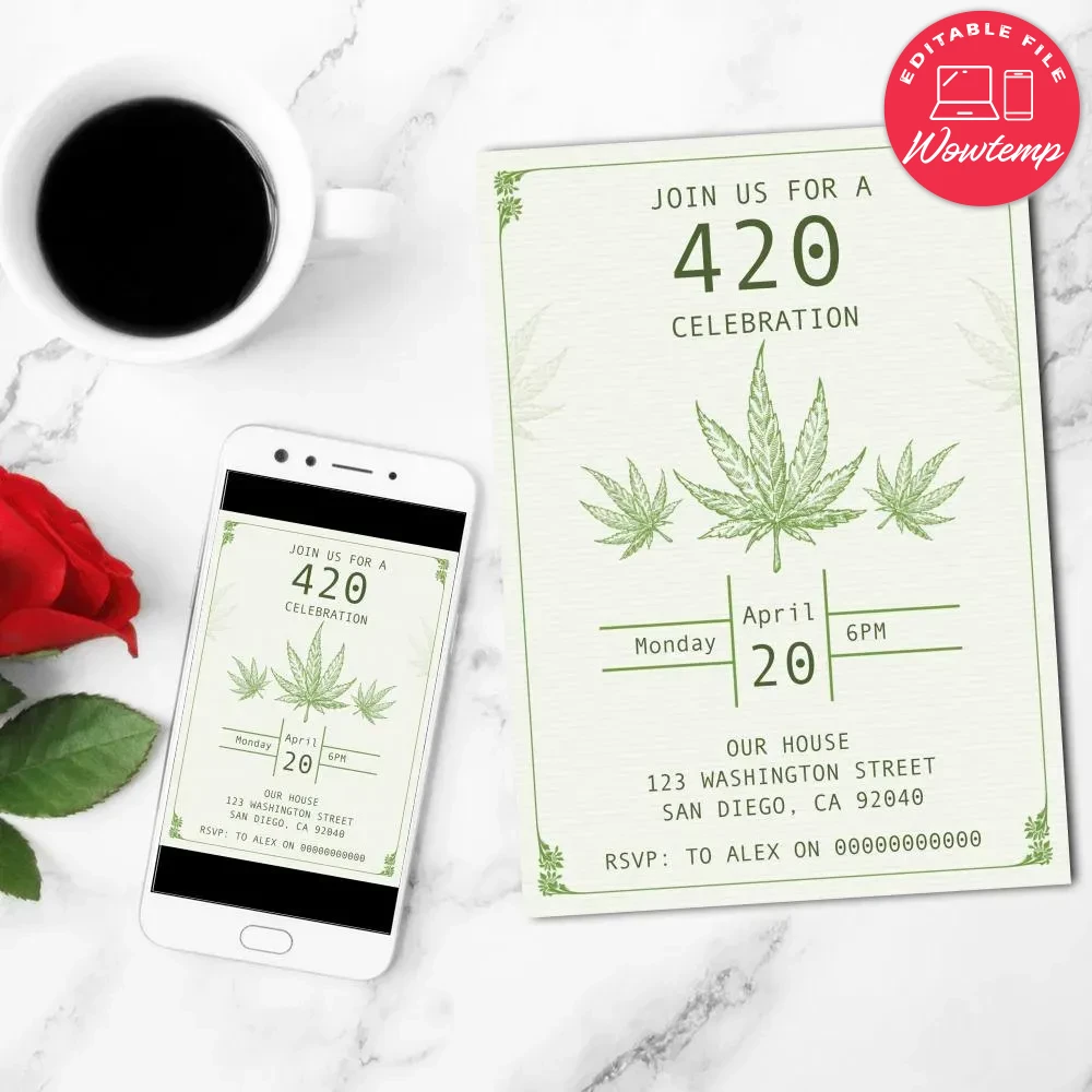 Happy 420 Invitation Template Customizable DIY | Wowtemp