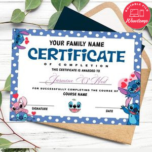 Stitch Certificate Template Customizable Instant Download