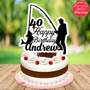 Fishing Birthday Cake Topper Template Customizable Instant Download