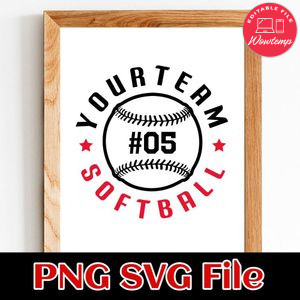 Softball Custom Number and Team Name PNG SVG design template