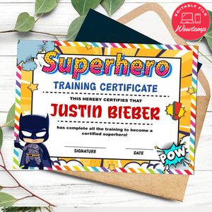 Batman Certificate Template Customizable Instant Download